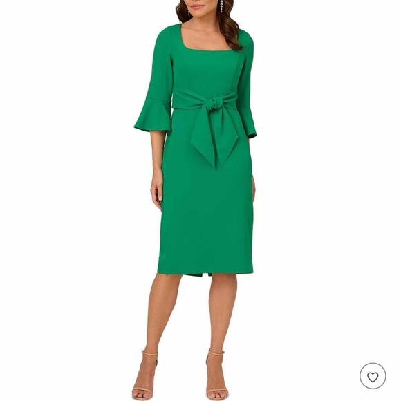 Adrianna Papell Tie Waist Pencil Midi Dress Size US 8 Green Business Casual - Picture 6 of 10